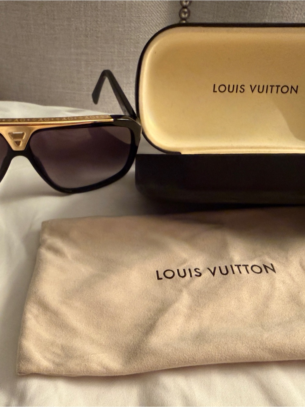 Louis Vuitton Men’s Black Sunglasses with Gold Trim